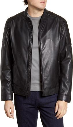 Cole Haan Racer Leather Jacket in Black at Nordstrom, Size Medium