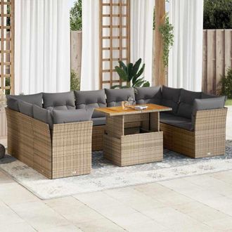 vidaXL Juego De Sof&aacute;s Jard&iacute;n Con Cojines Beige 10 Pzas Rat&aacute;n Sint&eacute;tico Vidaxl