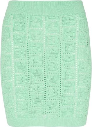 Balmain Openwork monogram gebreide rok - Dames - Korte rokken - Groen - S - Polyester - Rokken