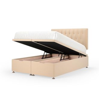 Bedmaster Plush Velvet Ottoman Divan Base & Button Headboard in Natural | Size: Small Double