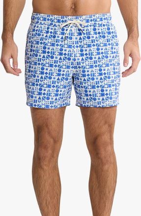 Fair Harbor Bungalow Tile Print Water Repellent Swim Trunks in Azure Geo at Nordstrom, Size Xx-Large