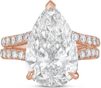 Diana M. Jewels 18kt rose gold 10ct lab grown pear diamond Micropav&eacute; Split Shank Ring