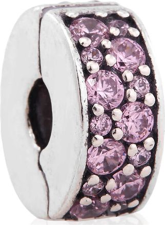 Pandora Silver Clip With Pink Cubic Zirconia And Silicone Grip