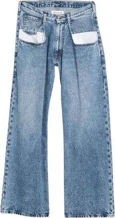 Maison Margiela Straight Jeans Met Contrasterende Zakken - Dames - Loose Fit Jeans - Blauw - 2XS - Katoen - Jeans