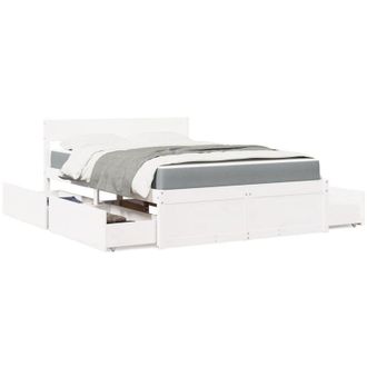 vidaXL Cama Con Cajones Y Colch&oacute;n Madera Maciza Pino Blanco 120x200 Cm Vidaxl