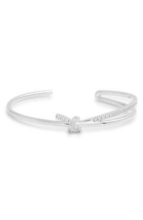 Nordstrom Knotted Cubic Zirconia Open Cuff in Clear- Silver at Nordstrom
