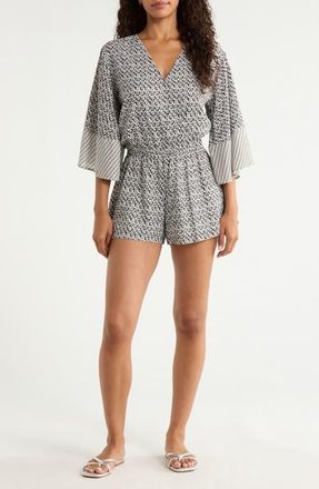 Elan Print Cover-Up Romper in Black Zina at Nordstrom, Size X-Small