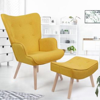 IDMarket Idmarket - ivar Sillón escandinavo con reposapiés amarillo