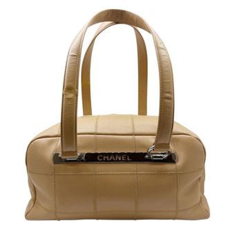 Chanel Beige Grained Calfskin Handbag Tote Bag (Pre-Owned)