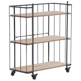 Beliani Carrito De Cocina De Metal Negro Madera Clara 81 Cm Ruedas Estantes Industrial R&uacute;stico Moderno Gabbs