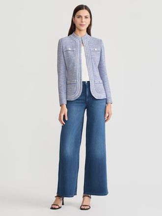 Misook Melange Tweed Knit Jacket in Aegean Blue/biscotti at Nordstrom, Size Xx-Large