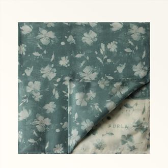 Furla Primavera Stola 70x200 Toni Edera Green Verde Chiffon Di Seta Con Stampa Floral Dots Donna