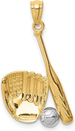 Diamond2Deal 14k Yellow Gold and White Rhodium Baseball Glove/Bat/Ball Pendant