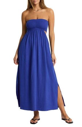 Sea Level Australia Smocked Bodice Cotton Seersucker Cover-Up Dress in Amalfi Blue at Nordstrom, Size X-Small
