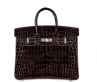 Herm&egrave;s Birkin 25 in Bordeaux Shiny Niloticus Crocodile with Palladium Hardware