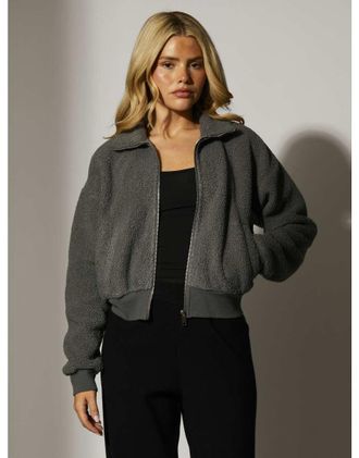 South Beach Giacca corta in pile borg grigia-Grigio