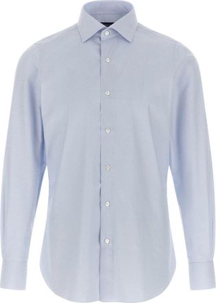 Finamore Napoli Shirt - Heren - Zakelijke Overhemden - Blauw - L - Katoen - Overhemden