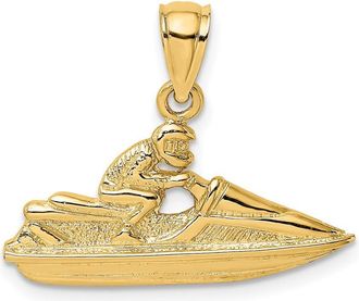 Diamond2Deal 14k Yellow Gold Textured 2-D Jet Ski Charm Pendant