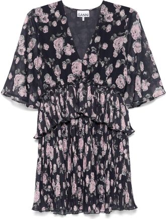 Ganni Abito corto a fiori - Nero