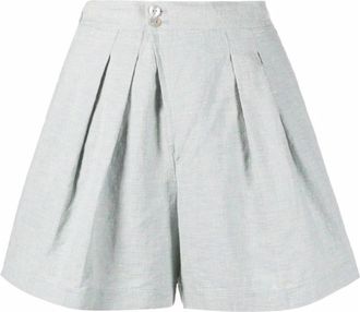 Forte_Forte Blauwe Linnen Casual Tweed Shorts - Dames - Bermuda - Blauw - L - Linnen - Korte Broeken