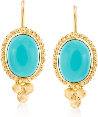 Ross-Simons Turquoise Rope-Edge Earrings in 14kt Yellow Gold