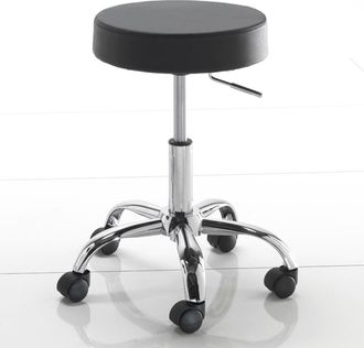 Oresteluchetta Taburete regulable piel sint&eacute;tica negra, metal &oslash;50 h46/60 cm