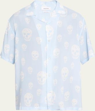 Alexander McQueen Mens Skulls Crepe de Chine Camp Shirt