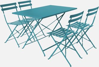 Sweeek Sweeek - Mesa De Jard&iacute;n Cuadrada Plegable De Metal, 4 Sillas, Emilia, Azul, 110x70x72 Cm