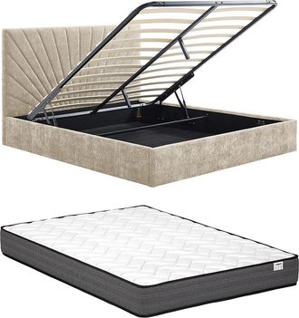 Vente-Unique Letto Contenitore 180 X 200 Cm Tessuto Testurizzato Beige + Materasso - Ribiola