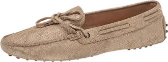 Tod's Tods Metallic Gold Canvas Bow Loafers