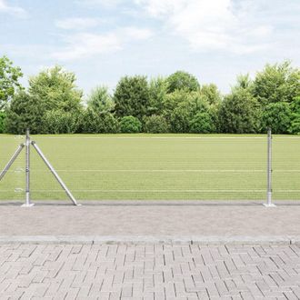 Berkfield Home Welded Wire Fence with 13 Flanged Posts 0.5x50 m Galvanised Steel in Silver
