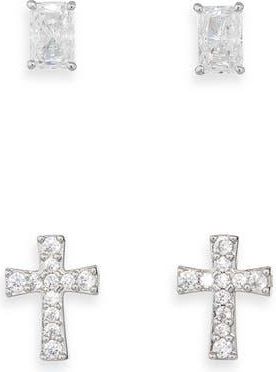 Nadri Cross & Baguette Cut Stud Earrings Set in Rhodium at Nordstrom Rack