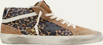 Golden Goose Mid Star Leopard-Print Suede Sneakers