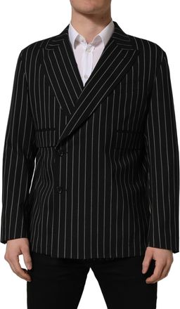 Dolce & Gabbana Mens Black Stripes Wool Double Breasted Jacket Virgin Elastane Clothing