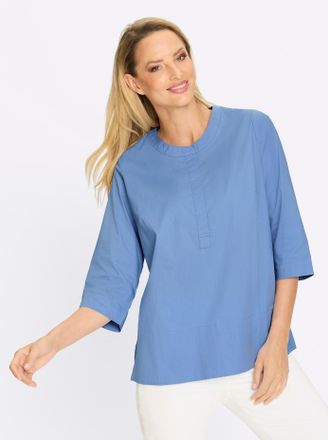 Heine Klassische Bluse HEINE, Damen, Gr. 34, himmelblau, 97% Baumwolle, 3% Elasthan, unifarben, Rundhals, Blusen Klassische Bluse
