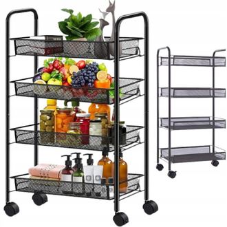 OEM Estanter&iacute;a De Cocina/ba&ntilde;o Con Ruedas, 4 Cestas, Color Negro, 85 Cm
