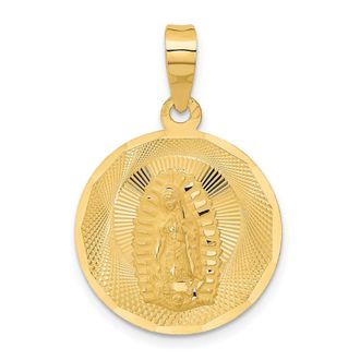 Diamond2Deal 14k Yellow Gold Polished Diamond-Cut Lady Of Guadalupe Circle Pendant