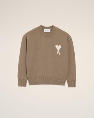 Ami Beige Wool And Cotton Crewneck Ami De Coeur Sweater Beige - XXL - Unisex