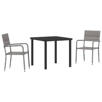 Berkfield Home 3 Piece Garden Dining Set Grey Poly Rattan