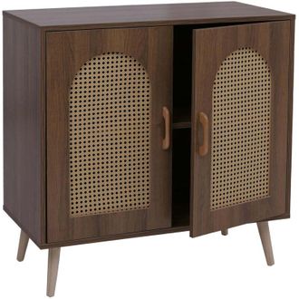 Hhg [NON UTILIZZATO] Com&ograve; HHG-904, armadietto con ante, credenza, vani portaoggetti, polyrattan, MDF, melamina, 79x80x40 cm, marrone