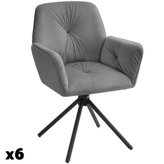 TecTake 6 sillas giratorias 360&ordm; de terciopelo 56,5x54x86 cm, antracita/negro