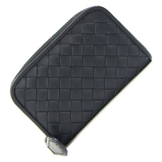 Bottega Veneta Intrecciato Black Leather Coin Purse/Coin Case (Pre-Owned)