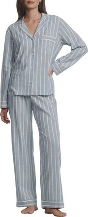 Eberjey Nautico Stripe Long Sleeve Top & Pants Pajamas in Classic Stripe Slate Blue/ivor at Nordstrom, Size X-Large