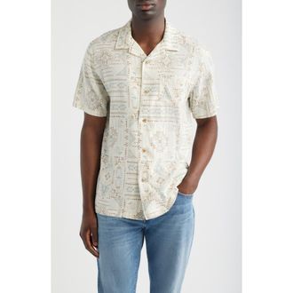 Pendleton Geo Print Linen Blend Camp Shirt in Laurel Grove Ecru at Nordstrom, Size Xx-Large