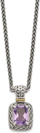 Diamond2Deal Sterling Silver with 14K Accent Cushion Amethyst Pendant Necklace