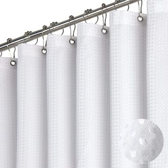 OEM Cortina De Ducha De Tela Gruesa Con Textura De Gofre Para Ba&ntilde;o, Con 12 Ganchos De Pl&aacute;stico, 180 X 200 Cm, Color Blanco