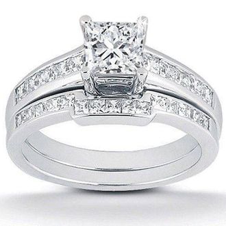 Pompeii3 1ct Princess Cut Channel Set Diamond Wedding Engagement Ring 14K White Gold