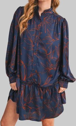 Merci Balloon Sleeve Mini Dress In Navy