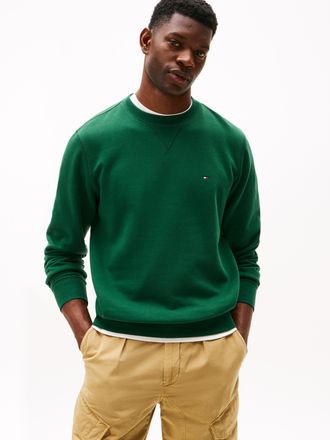 Tommy Hilfiger ESS SEASONAL FLEECE CREWNECK mit Rundhals und Stickerei, unifarben, casual, regular fit, Baumwollmix, Rundhals
