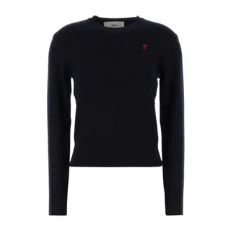 Ami Round-neck Knitwear, female, Blue, Size: S De Coeur Crewneck Sweater